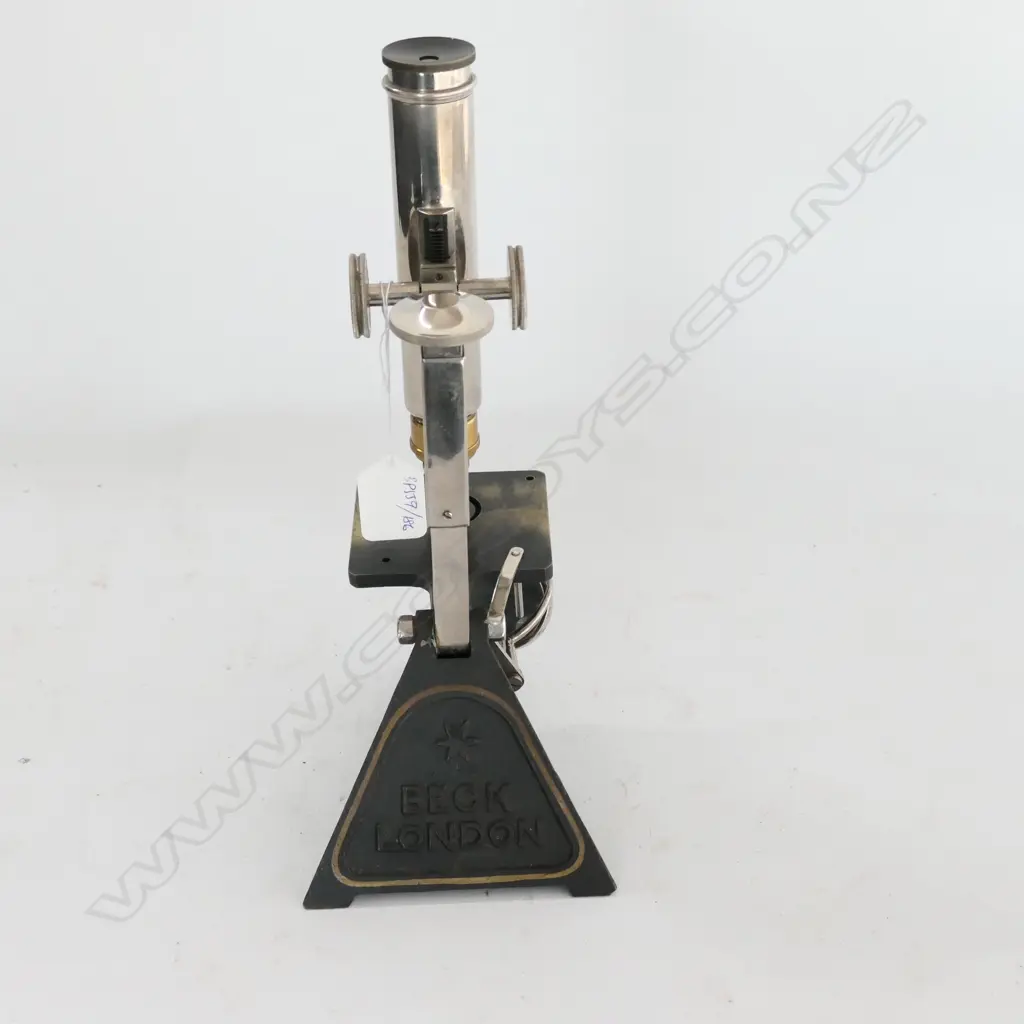 BECK, LONDON CHROME MICROSCOPE w CAST IRON BASE Image 1++